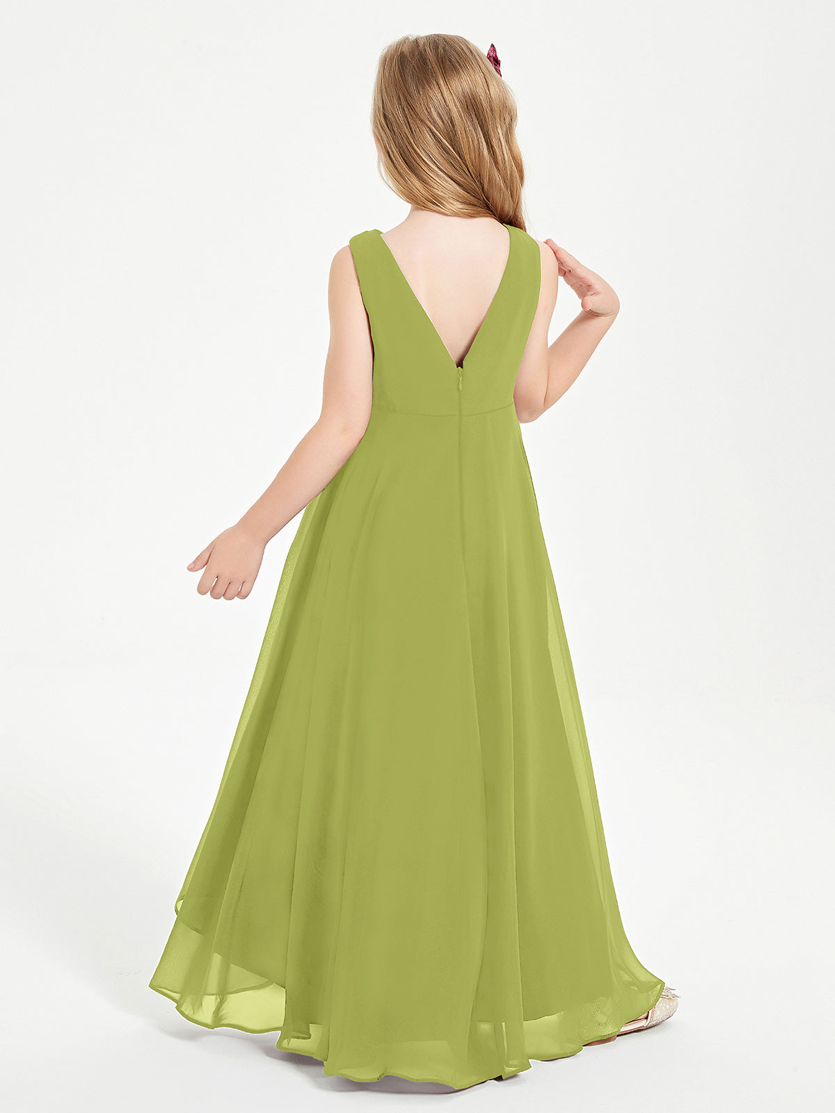 Modern Asymmetrical Cowl Neck Junior Bridesmaid Dresses Clover